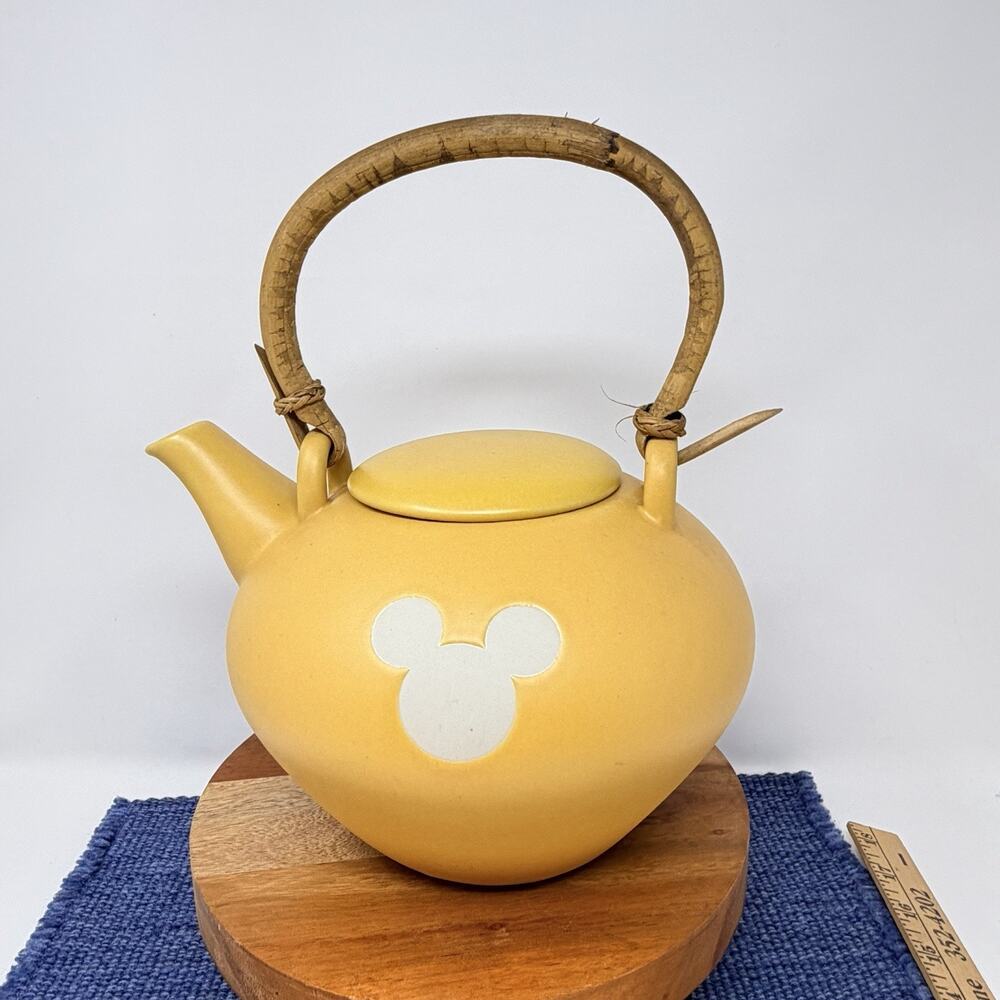 Vintage Disney Mickey Mouse Logo, ￼Tea Pot Large Yellow Cane Handle Thailand